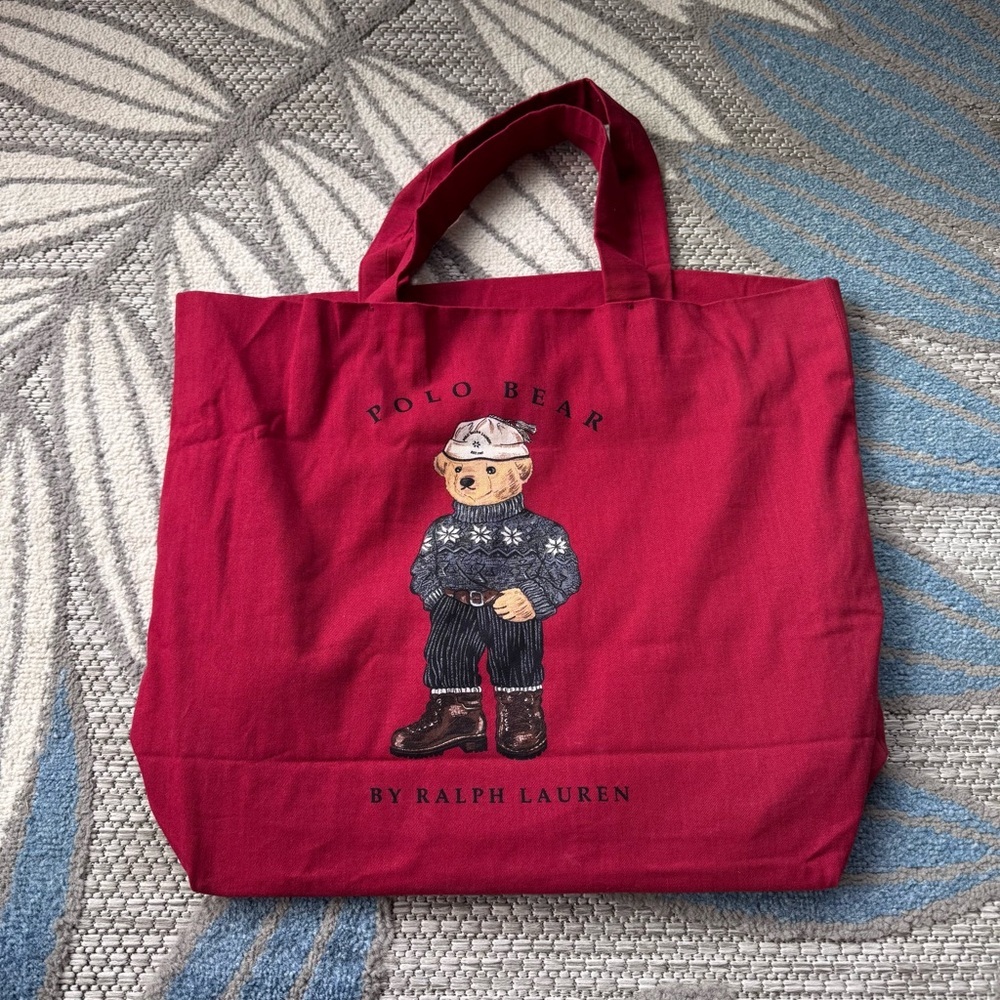 Ralph Lauren Polo Bear Red Canvas Tote Shopping Bag